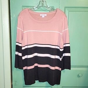 Liz Claiborne Pink/Gray Lightweight Pullover Sweater (Size L)